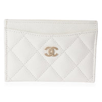 Chanel White Quilted Caviar Classic Card Holder