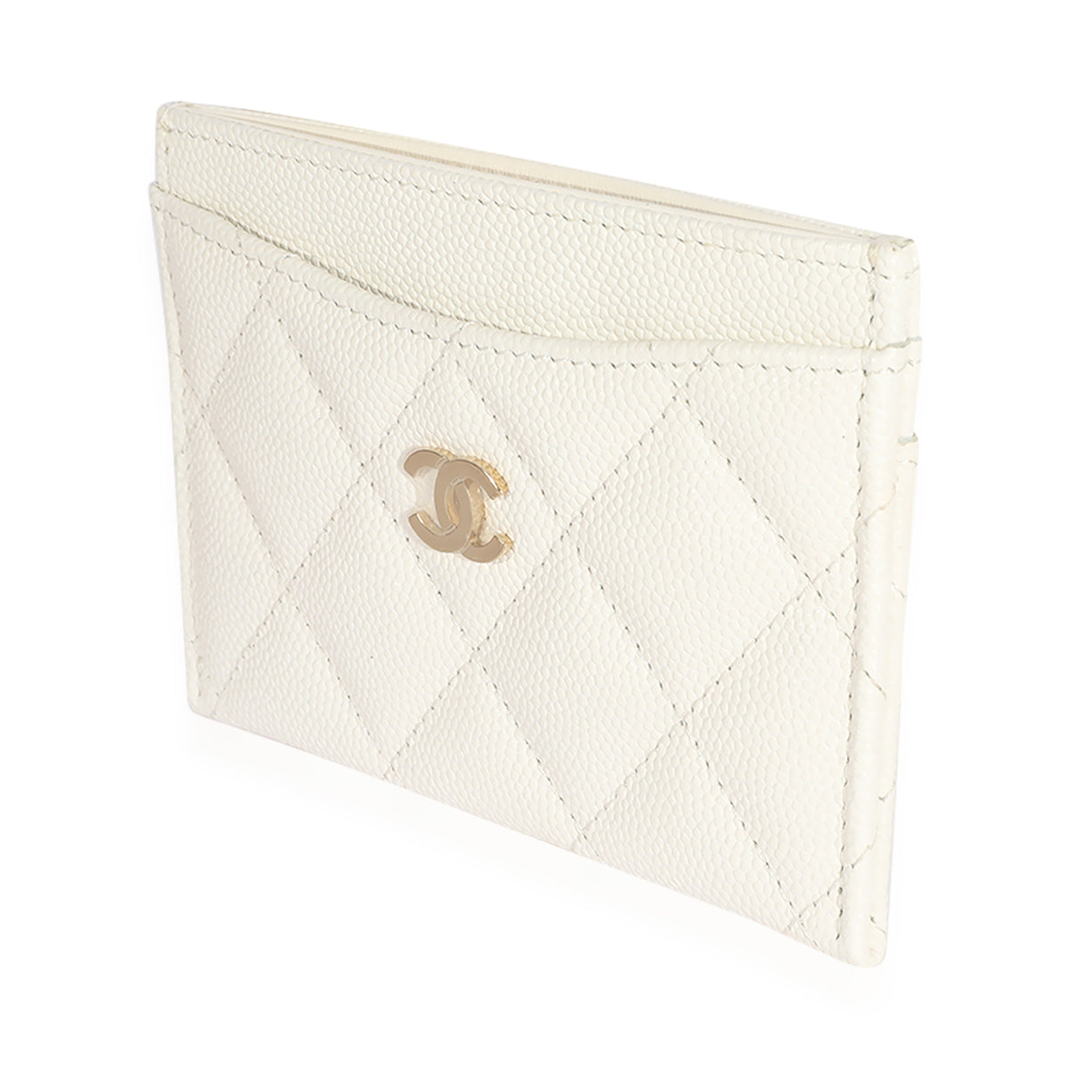 CHANEL Caviar Quilted Card Holder White 900808