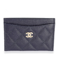 Chanel Navy Quilted Caviar Classic Card Holder