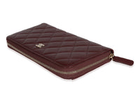 Chanel Burgundy Quilted Caviar Leather Zip-Around Wallet