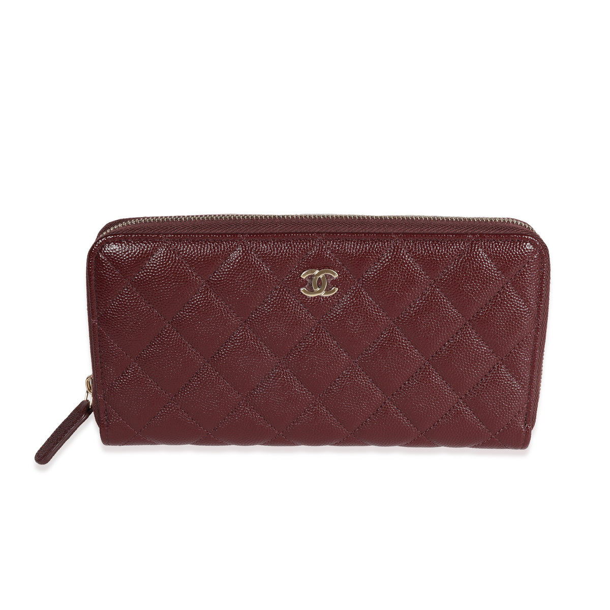 Chanel Burgundy Quilted Caviar Leather Zip-Around Wallet