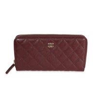 Chanel Burgundy Quilted Caviar Leather Zip-Around Wallet