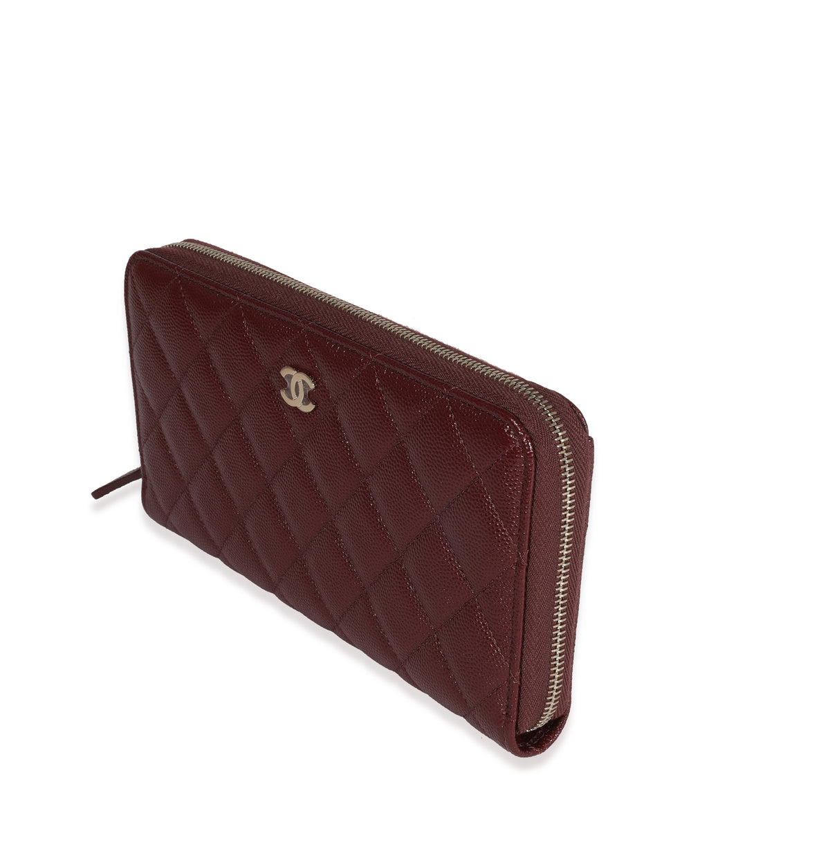 Chanel Burgundy Quilted Caviar Leather Zip-Around Wallet