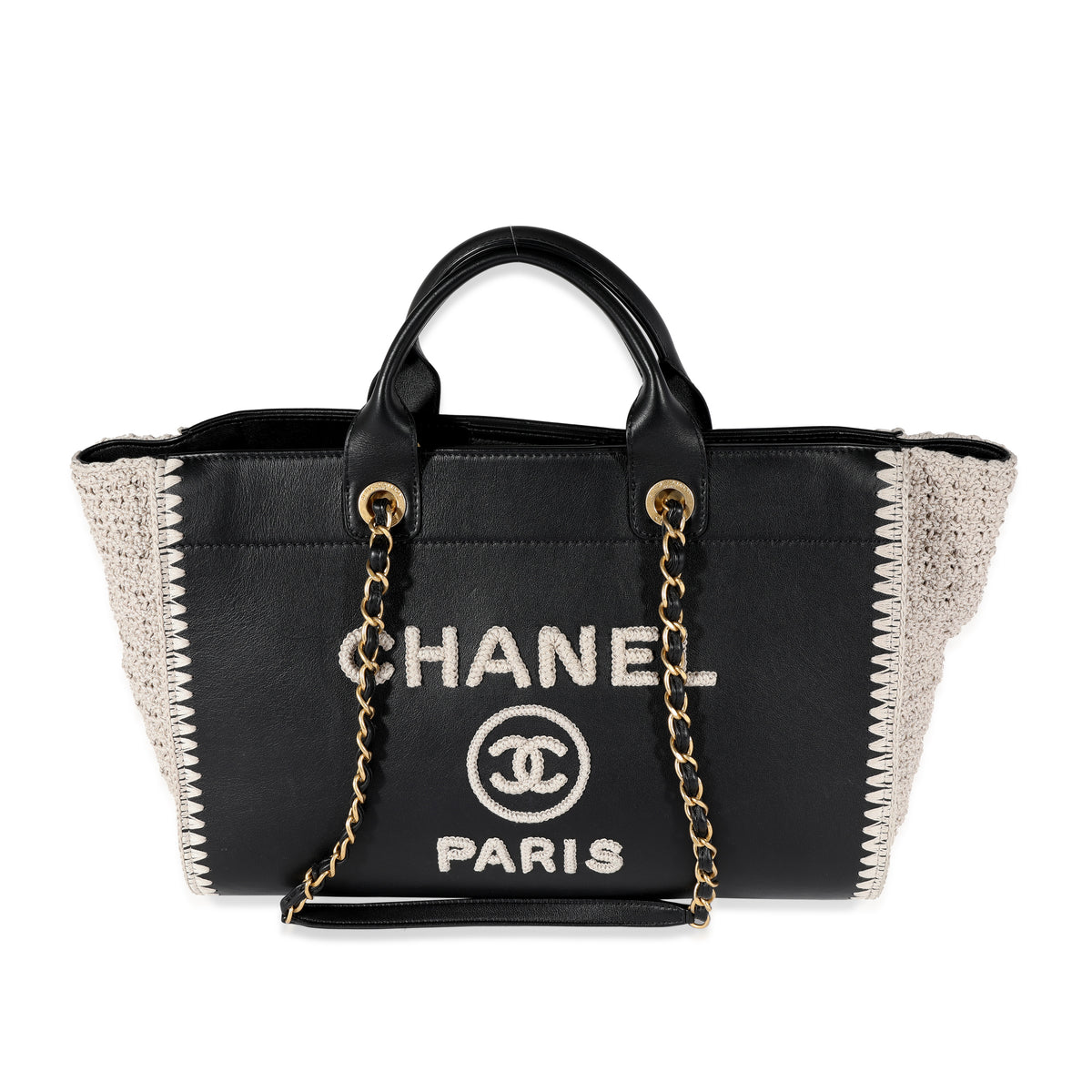Chanel Black Leather & Beige Crochet Large Deauville Tote, myGemma
