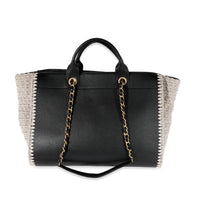 Chanel Black Leather & Beige Crochet Large Deauville Tote