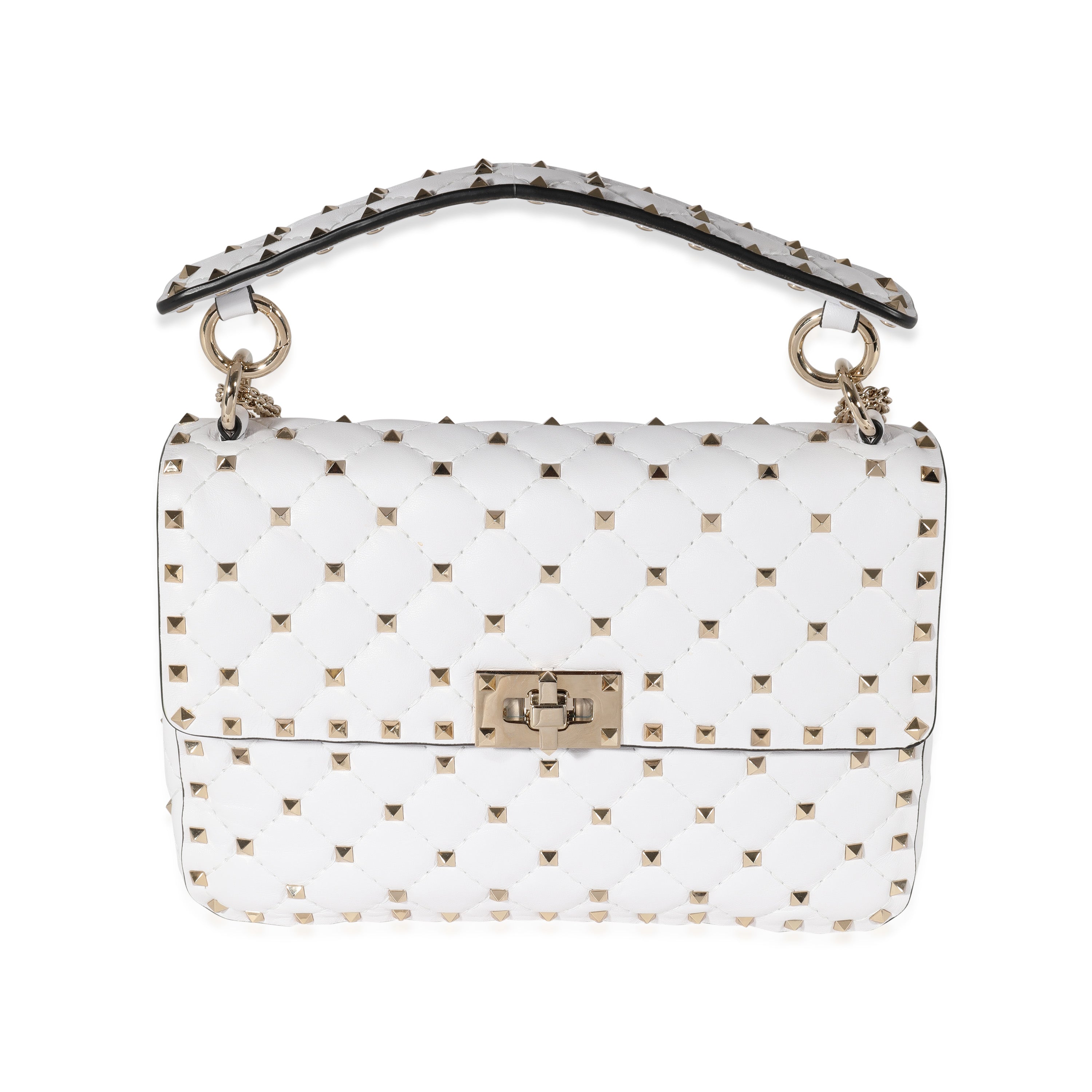 Valentino White Quilted Lambskin Medium Rockstud Spike Bag