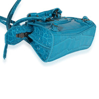 Balenciaga Bright Blue Crocodile-Embossed Neo Classic Super Nano Bag