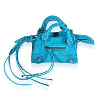 Balenciaga Bright Blue Crocodile-Embossed Neo Classic Super Nano Bag