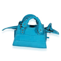 Balenciaga Bright Blue Crocodile-Embossed Neo Classic Super Nano Bag