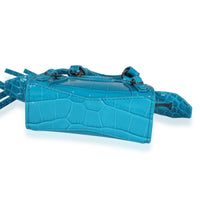 Balenciaga Bright Blue Crocodile-Embossed Neo Classic Super Nano Bag