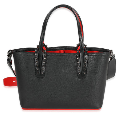 Christian Louboutin Black Pebbled Calf Leather Cabata Spike Mini Tote