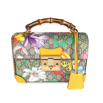 Gucci GG Supreme Flora Small Padlock Bamboo Bag