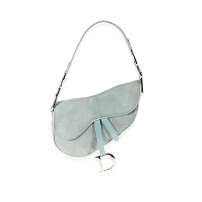 Dior Vintage Light Blue Lizard-Embossed Saddle Bag