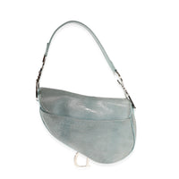 Dior Vintage Light Blue Lizard-Embossed Saddle Bag