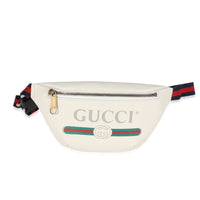 Gucci White Grained Calfskin Logo Print Web Small Belt Bag