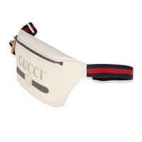 Gucci White Grained Calfskin Logo Print Web Small Belt Bag