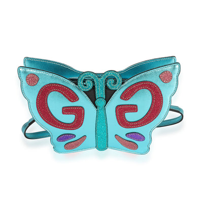 Gucci Kids Metallic Blue Glitter Butterfly Bag