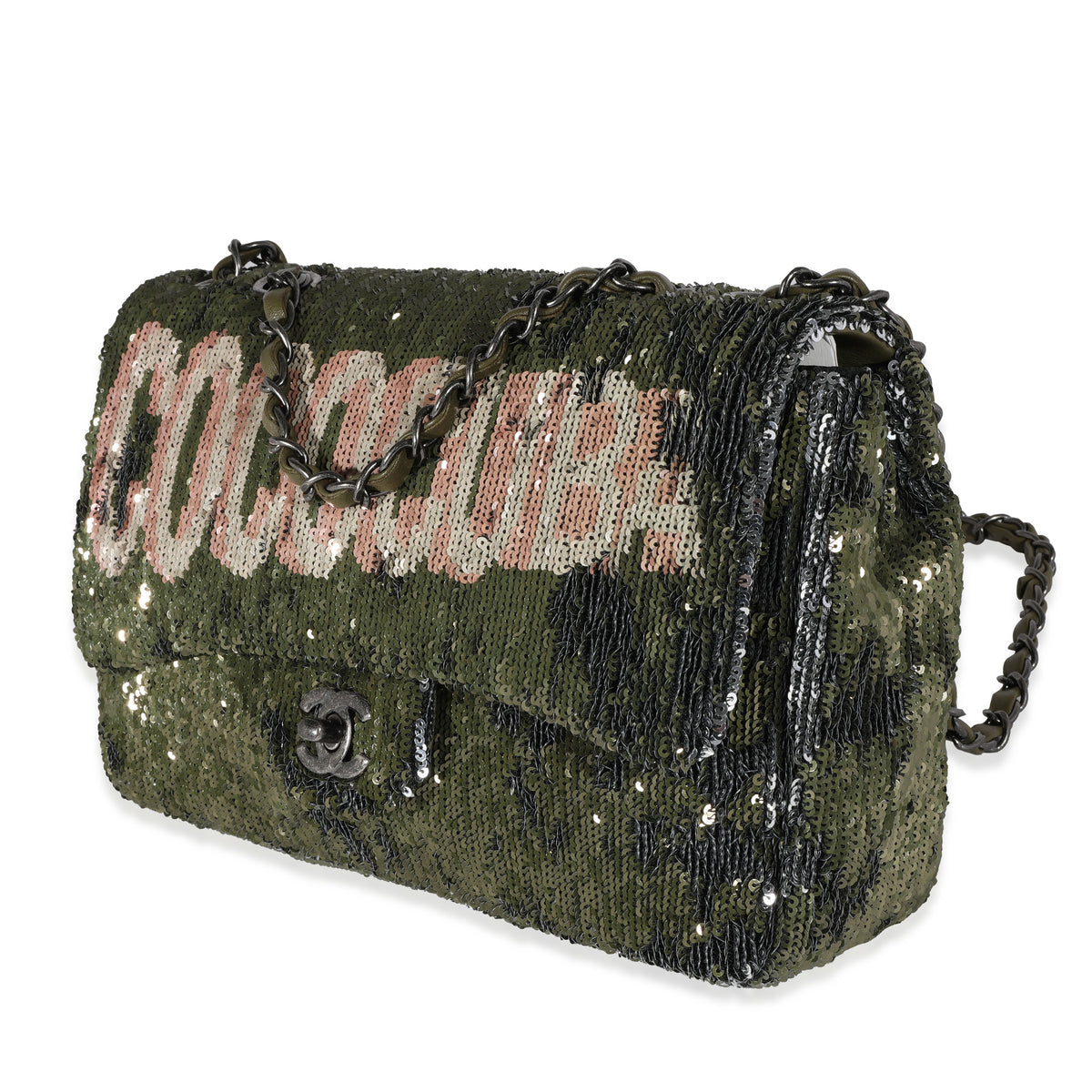 Chanel Olive Green Sequin Coco Cuba Single Flap Bag