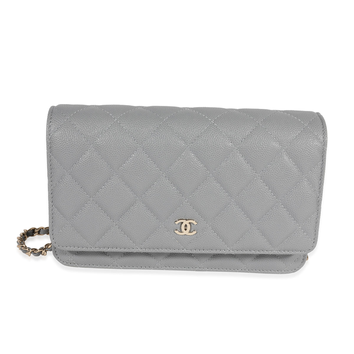 Chanel Gray Quilted Caviar Wallet On Chain