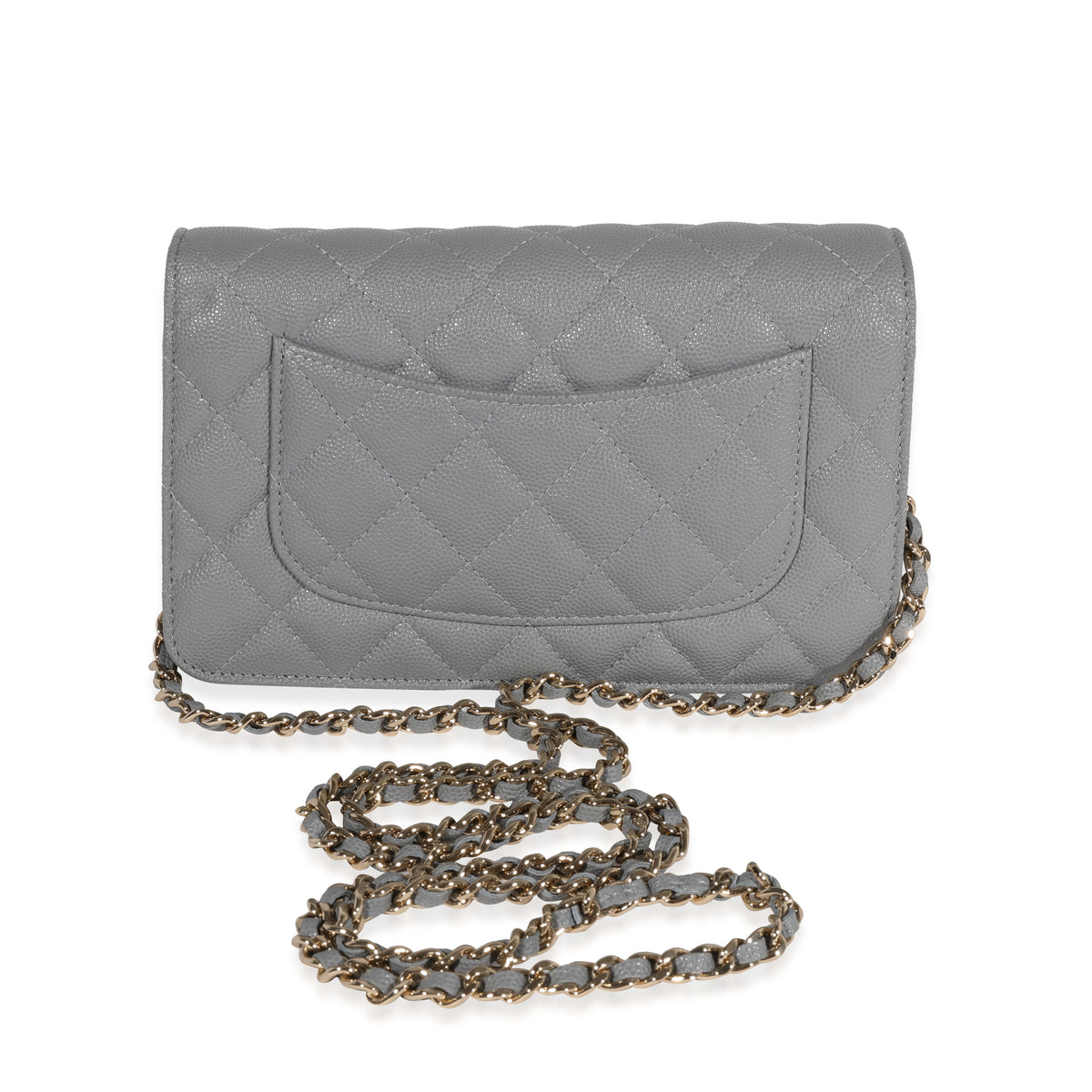 Chanel Gray Quilted Caviar Wallet On Chain