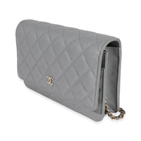 Chanel Gray Quilted Caviar Wallet On Chain