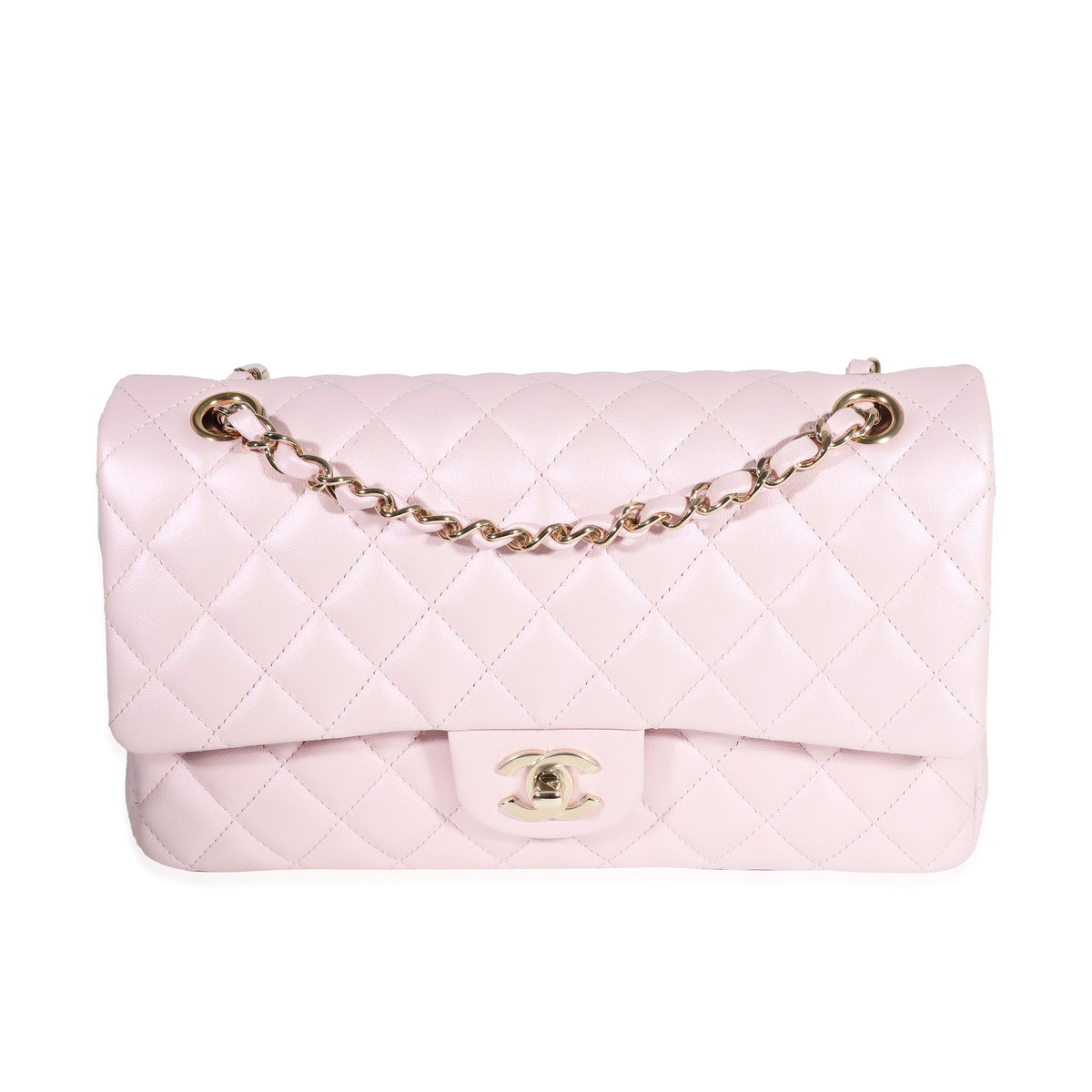 Chanel Iridescent Pink Quilted Lambskin Medium Classic Double Flap Bag, myGemma, SG