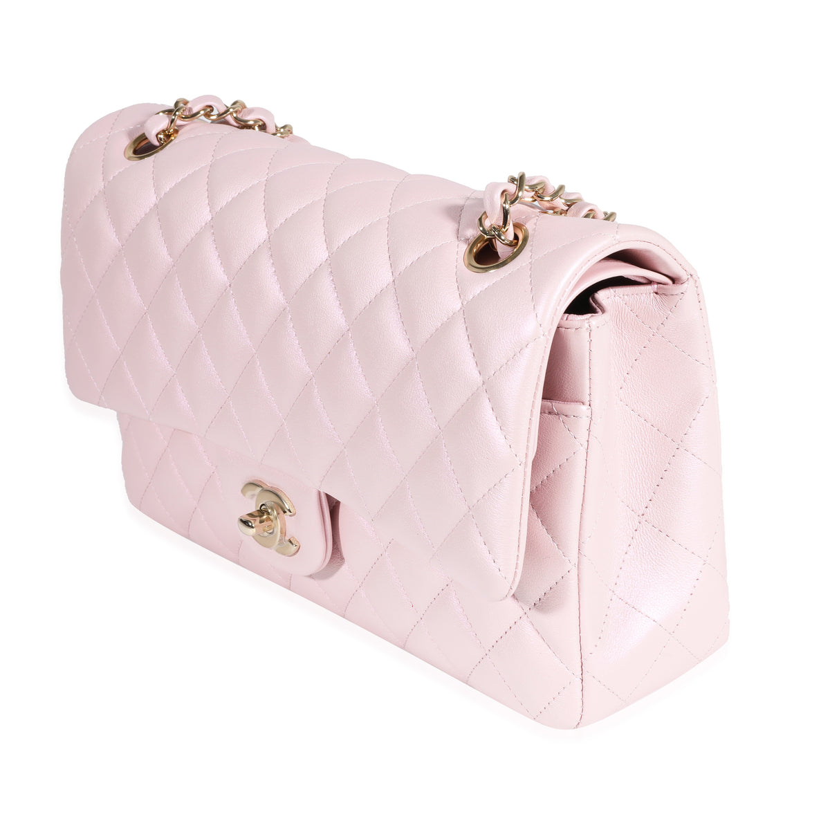 Chanel Iridescent Pink Quilted Lambskin Medium Classic Double Flap Bag, myGemma