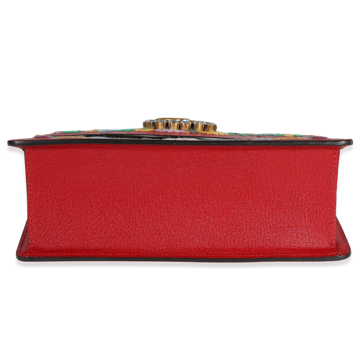 Gucci Red Leather Linea Ricami Floral Embroidered Bag