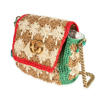 Gucci Beige Raffia GG Marmont Shoulder Bag