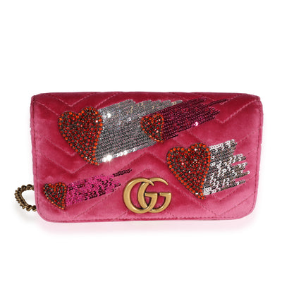 Gucci Pink Crystal & Sequin Heart Velvet Mini Marmont Bag