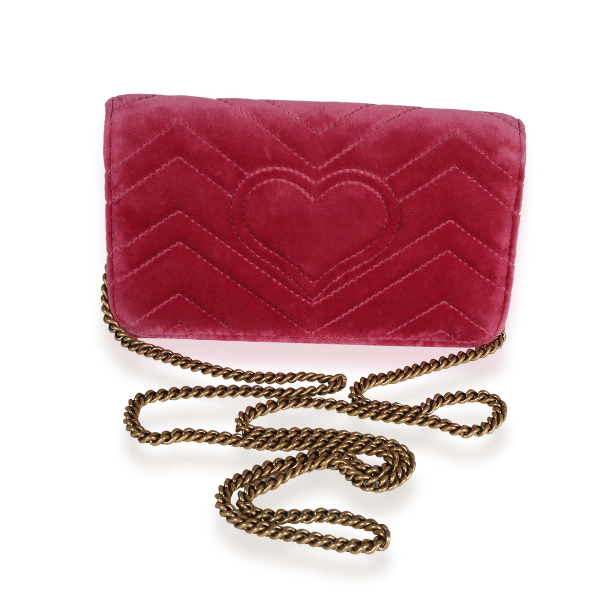 Gucci Pink Crystal Sequin Heart Velvet Mini Marmont Bag