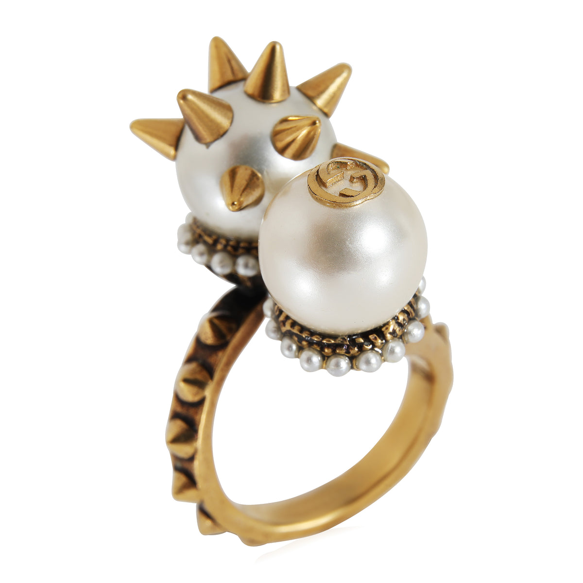 Gucci Gold Faux Pearl Spike Cocktail Ring