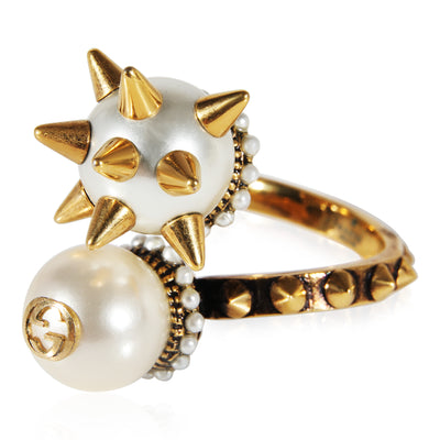 Gucci Gold Faux Pearl Spike Cocktail Ring