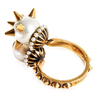 Gucci Gold Faux Pearl Spike Cocktail Ring