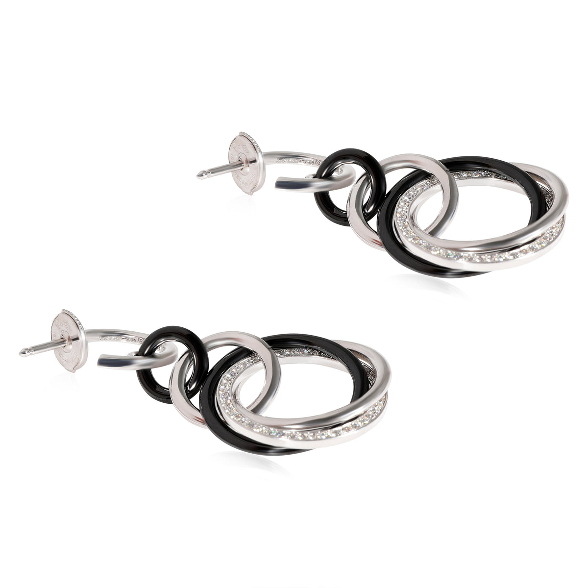 Cartier Trinity Diamond Earrings in 18K White Gold/Ceramic 0.19 CTW