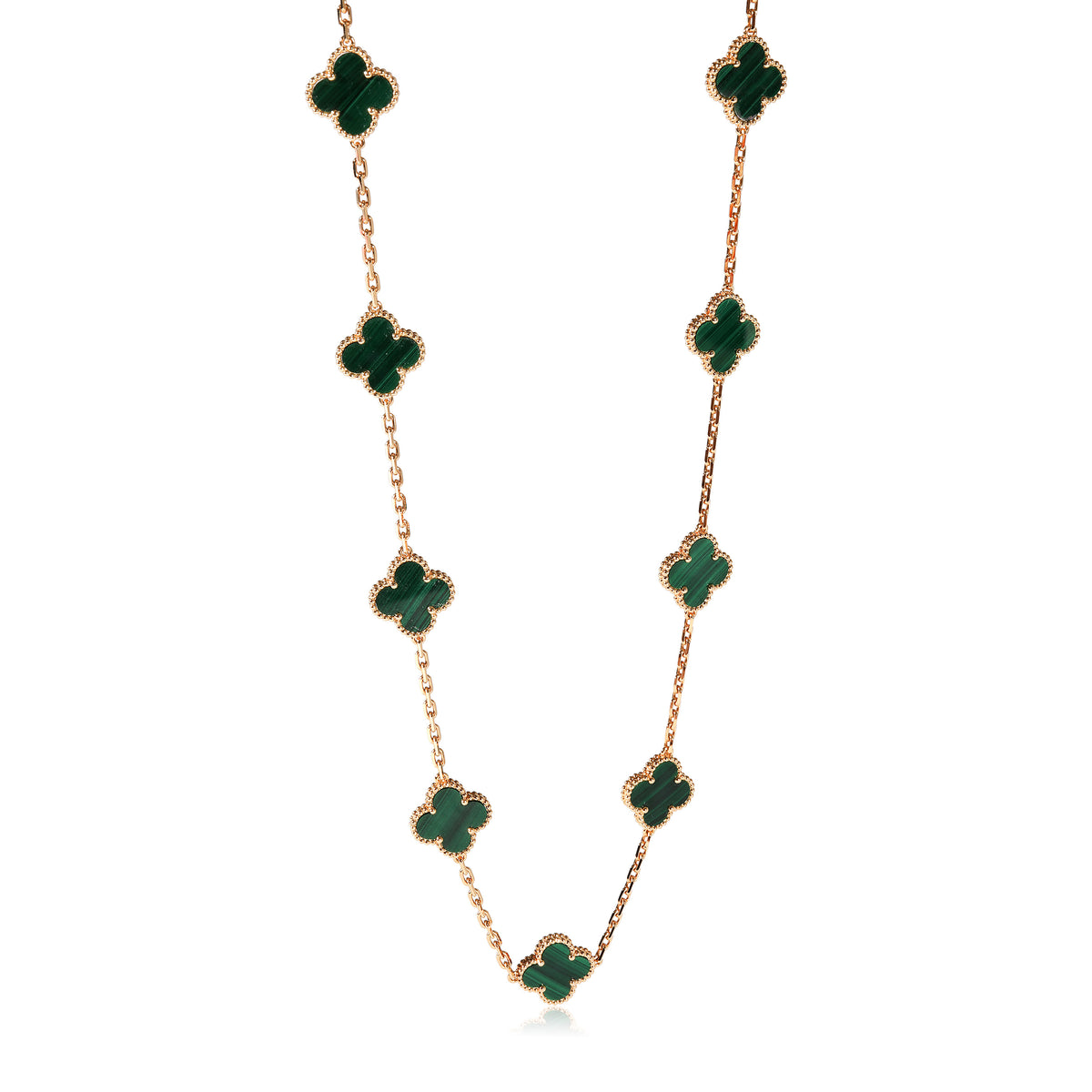 Van Cleef and Arpels Vintage Alhambra Malachite Necklace in 18k YG with 20  Motifs at 1stDibs | maison alhambra malachite, van cleef malachite necklace,  20 motif necklace van cleef