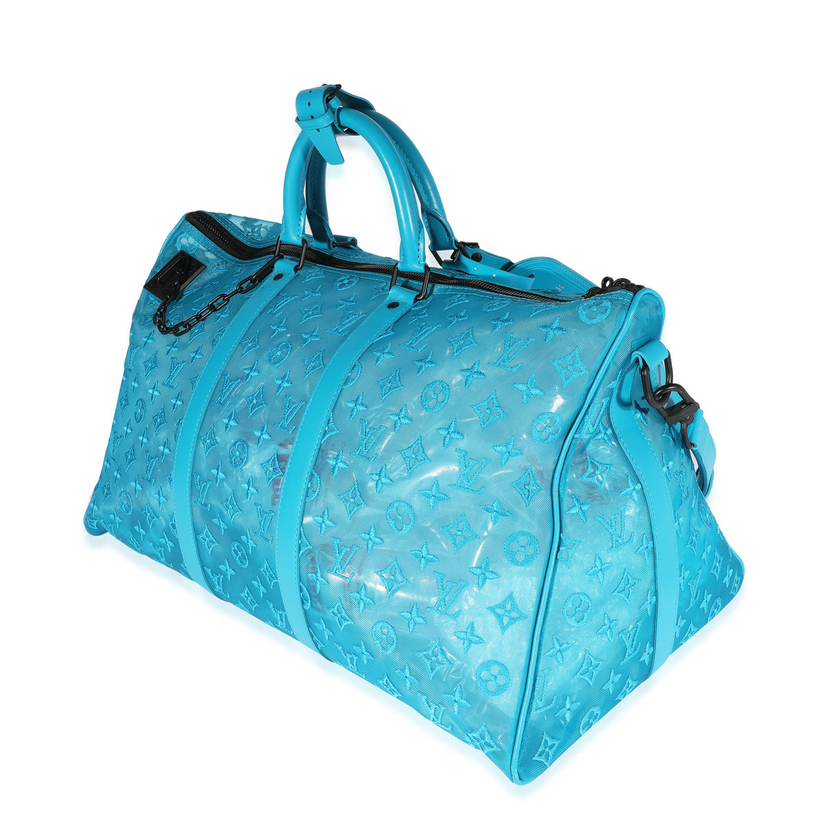 LOUIS VUITTON Monogram See Through Keepall Triangle Bandouliere 50  Turquoise 1257620