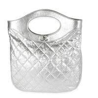 Chanel Metallic Silver Quilted Calfskin Small Chanel 31 Tote