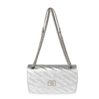 Balenciaga Silver Embossed Quilted Leather BB Round Large Flap Bag