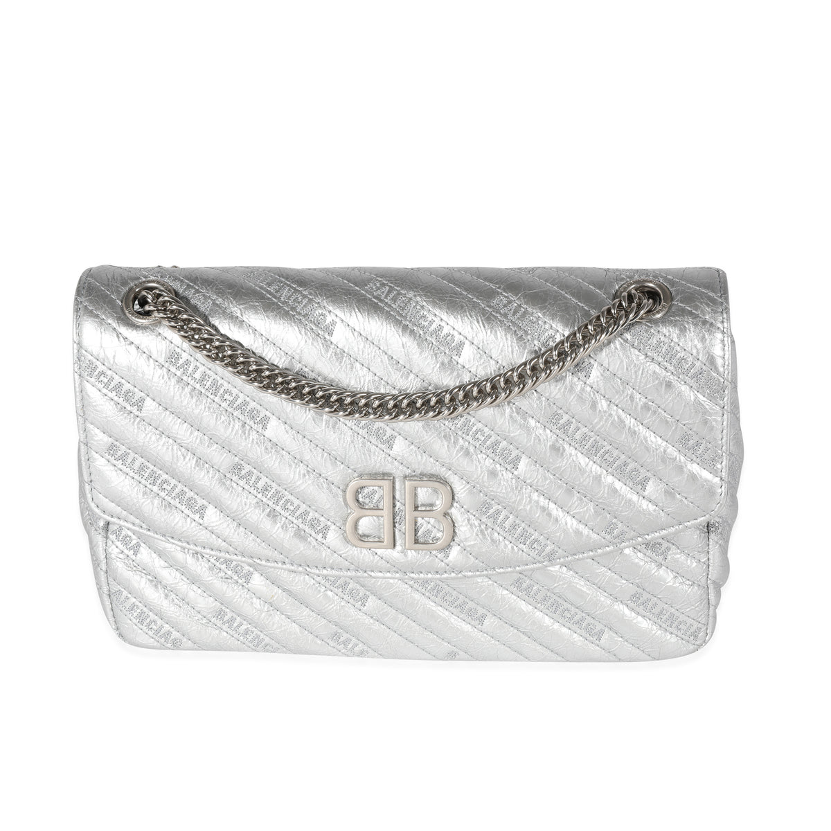 Balenciaga Bb Glittered Leather Shoulder Bag in Metallic