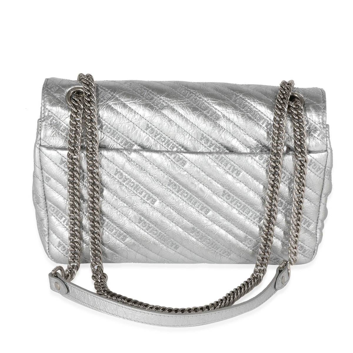 Balenciaga Silver Embossed Quilted Leather BB Round Large Flap Bag