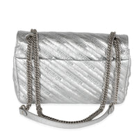 Balenciaga Silver Embossed Quilted Leather BB Round Large Flap Bag