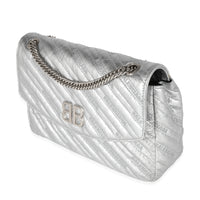 Balenciaga Silver Embossed Quilted Leather BB Round Large Flap Bag