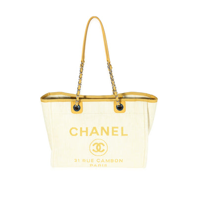 Chanel Yellow Raffia Small Deauville Tote