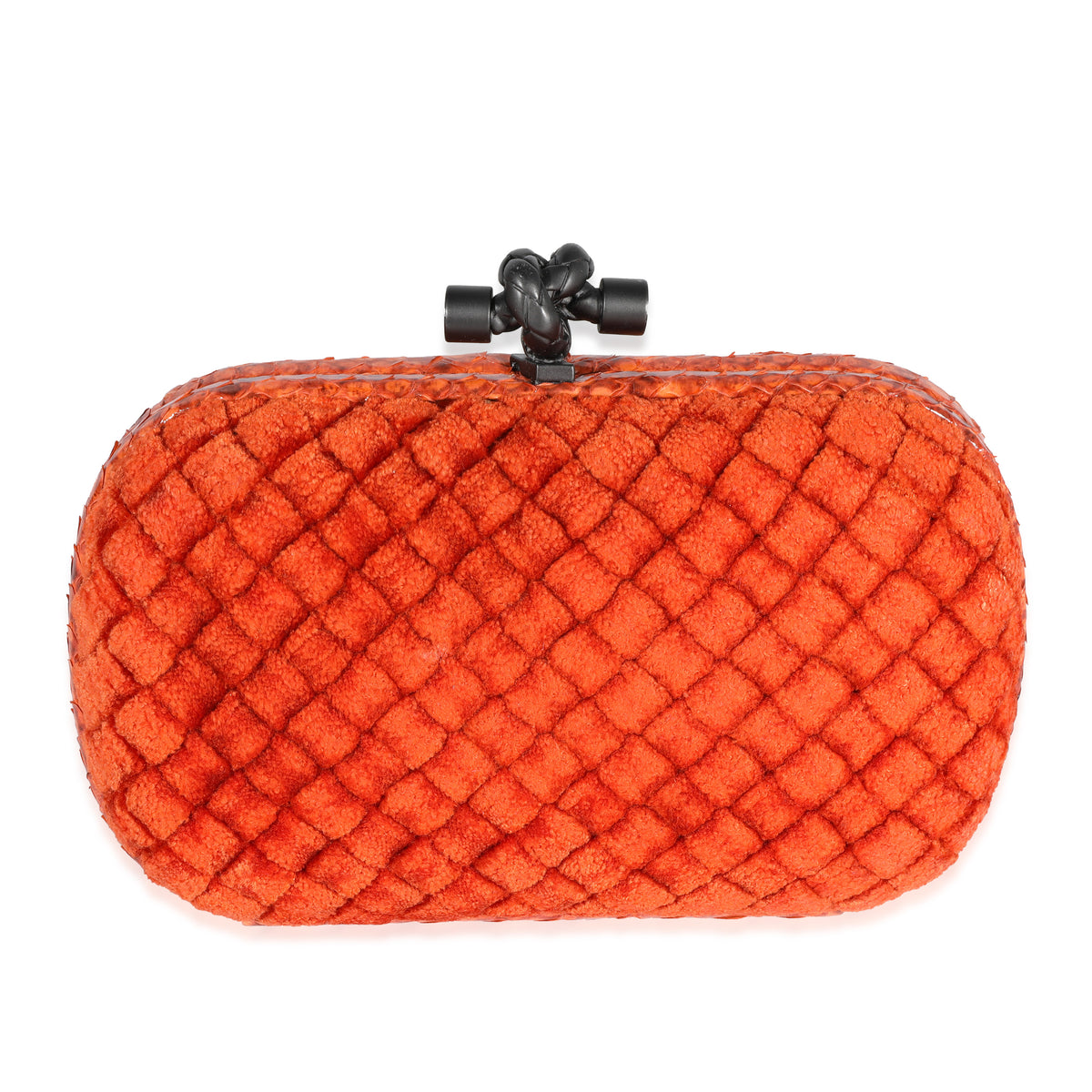 Bottega Veneta Orange Intrecciato Velvet & Python Knot Clutch