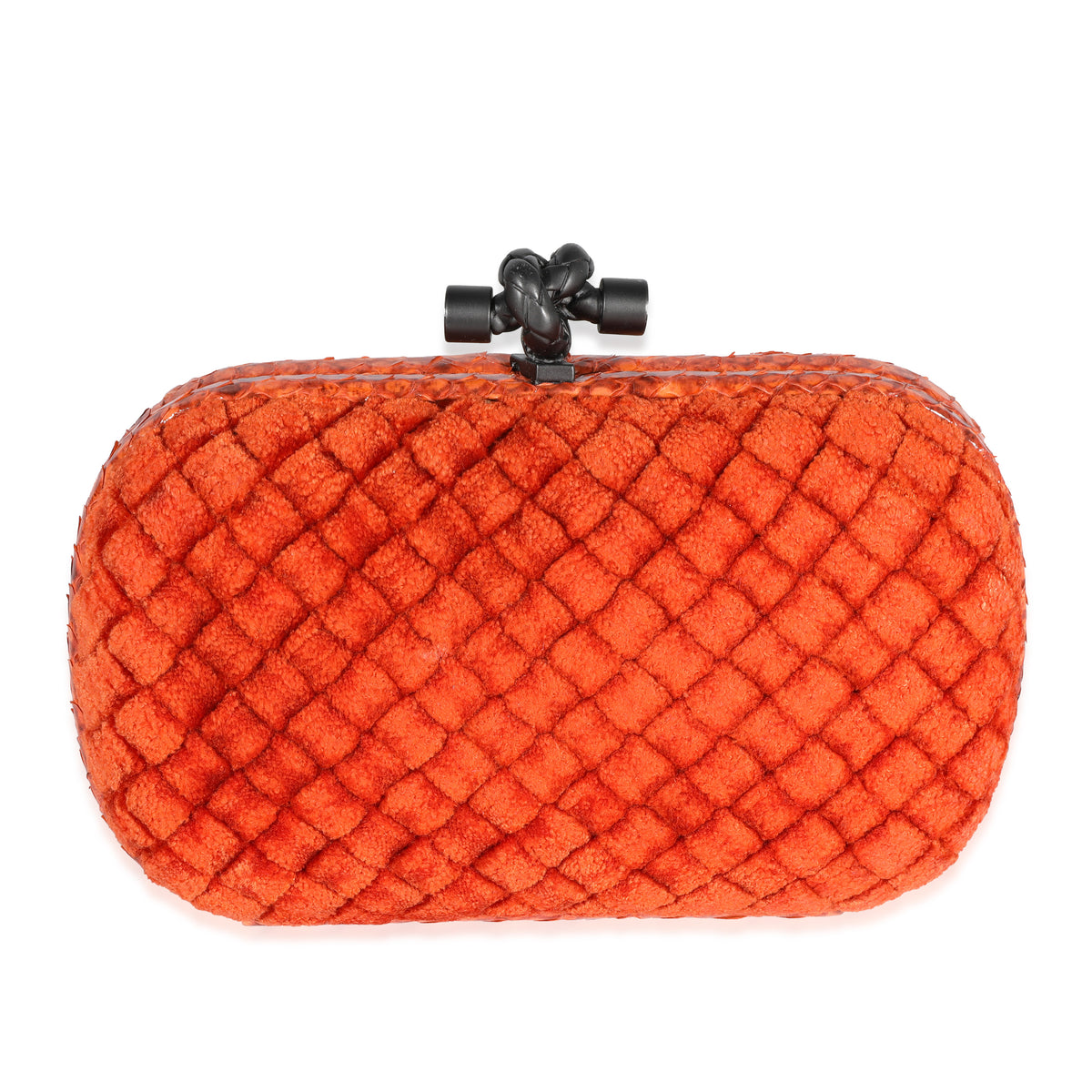 Bottega Veneta Orange Intrecciato Velvet Python Knot Clutch