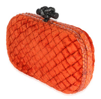 Bottega Veneta Orange Intrecciato Velvet & Python Knot Clutch