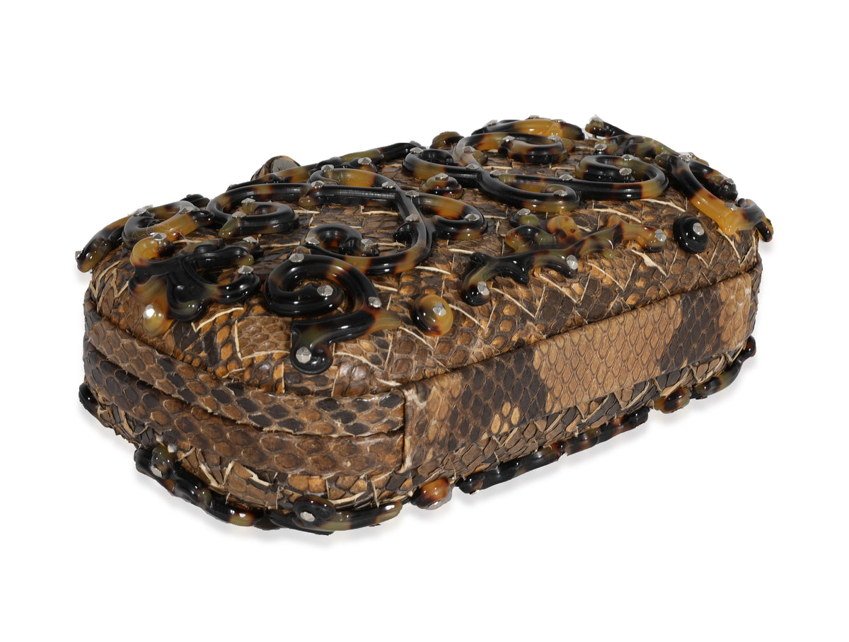 Bottega Veneta Brown Tortoise Appliqué & Python Knot Clutch