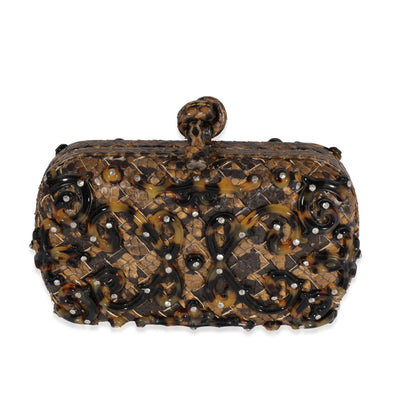 Bottega Veneta Brown Tortoise Appliqué & Python Knot Clutch