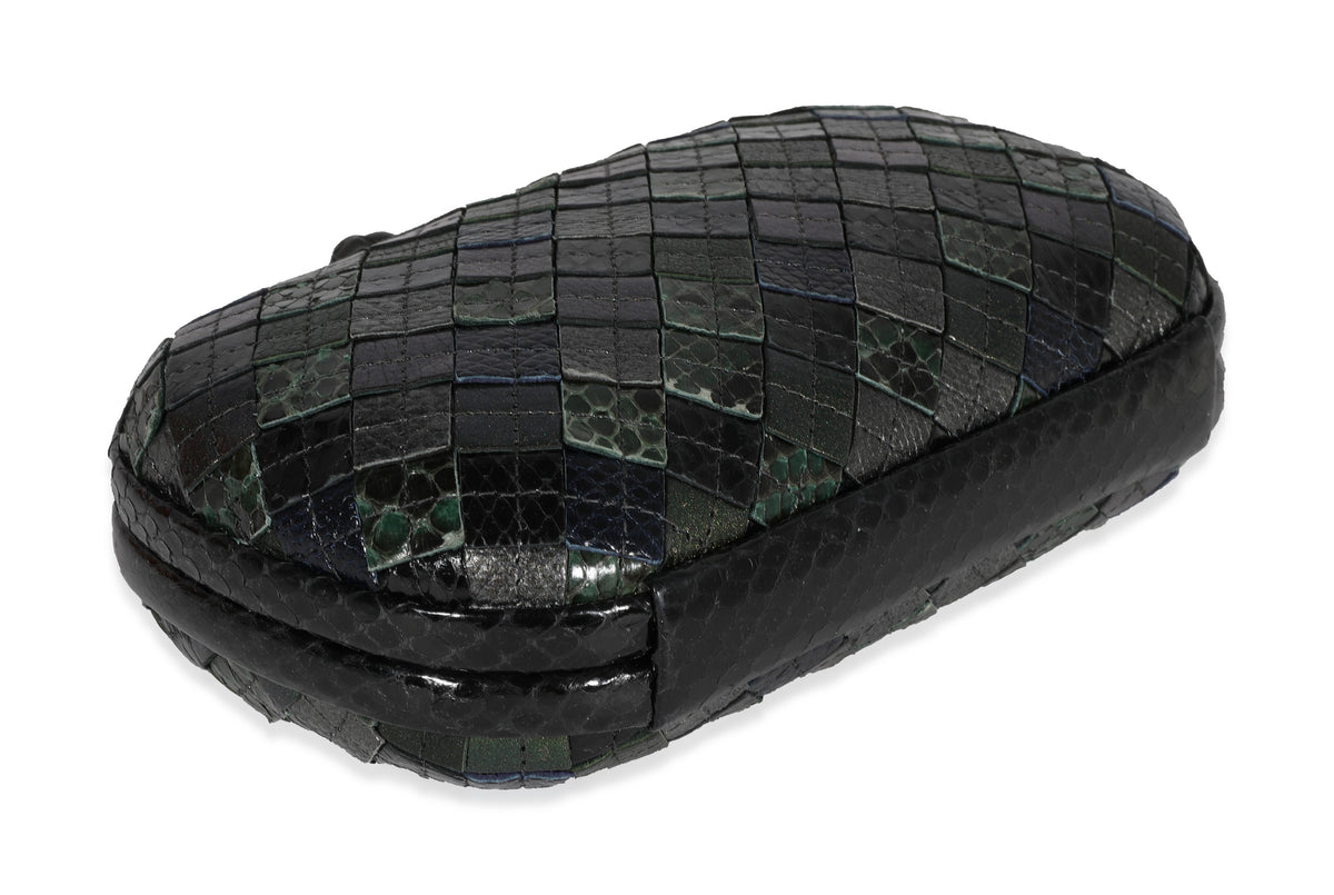 Bottega Veneta Green & Black Patchwork Intrecciato Python Knot Clutch